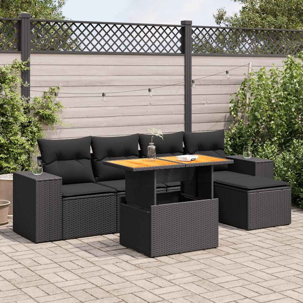 6-dijelni set vrtnih sofa s jastucima crni od poliratana