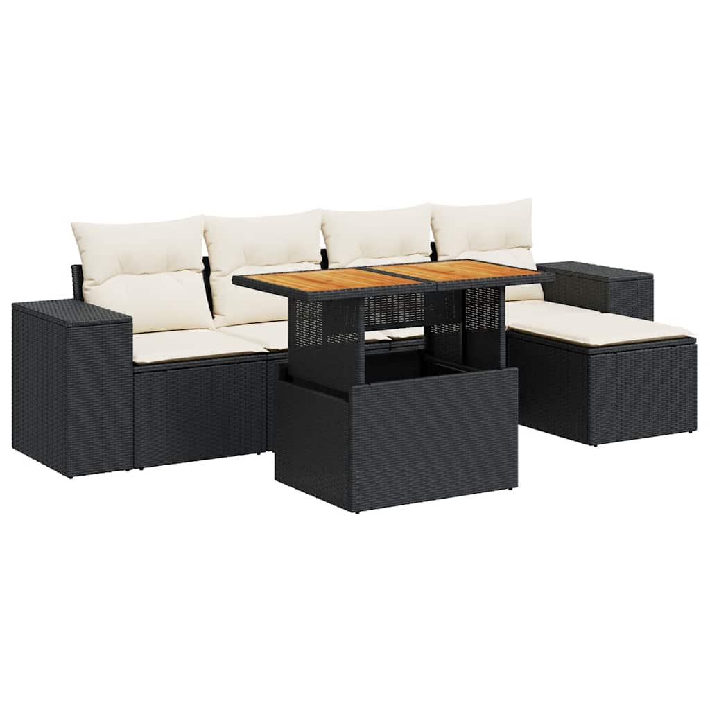 6-dijelni set vrtnih sofa s jastucima crni od poliratana