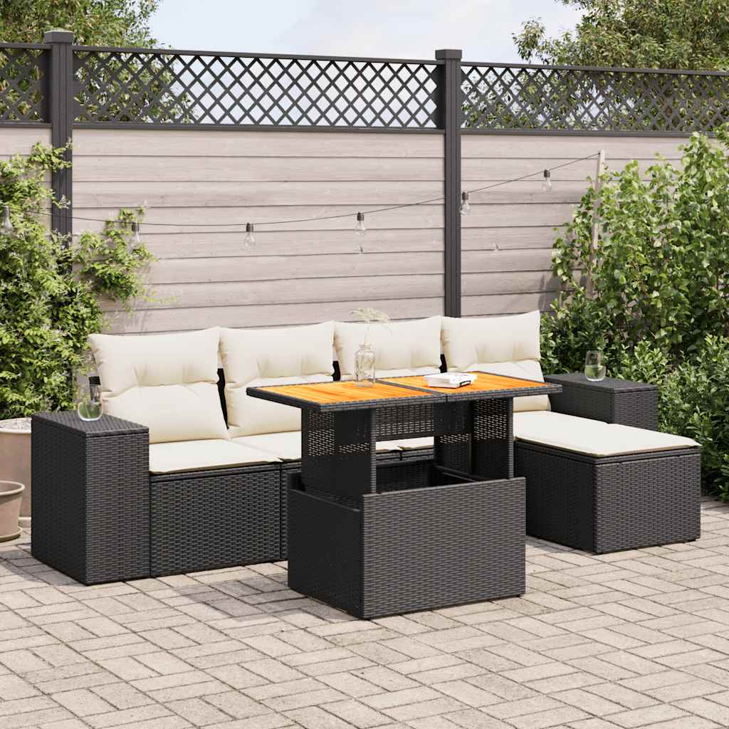 6-dijelni set vrtnih sofa s jastucima crni od poliratana