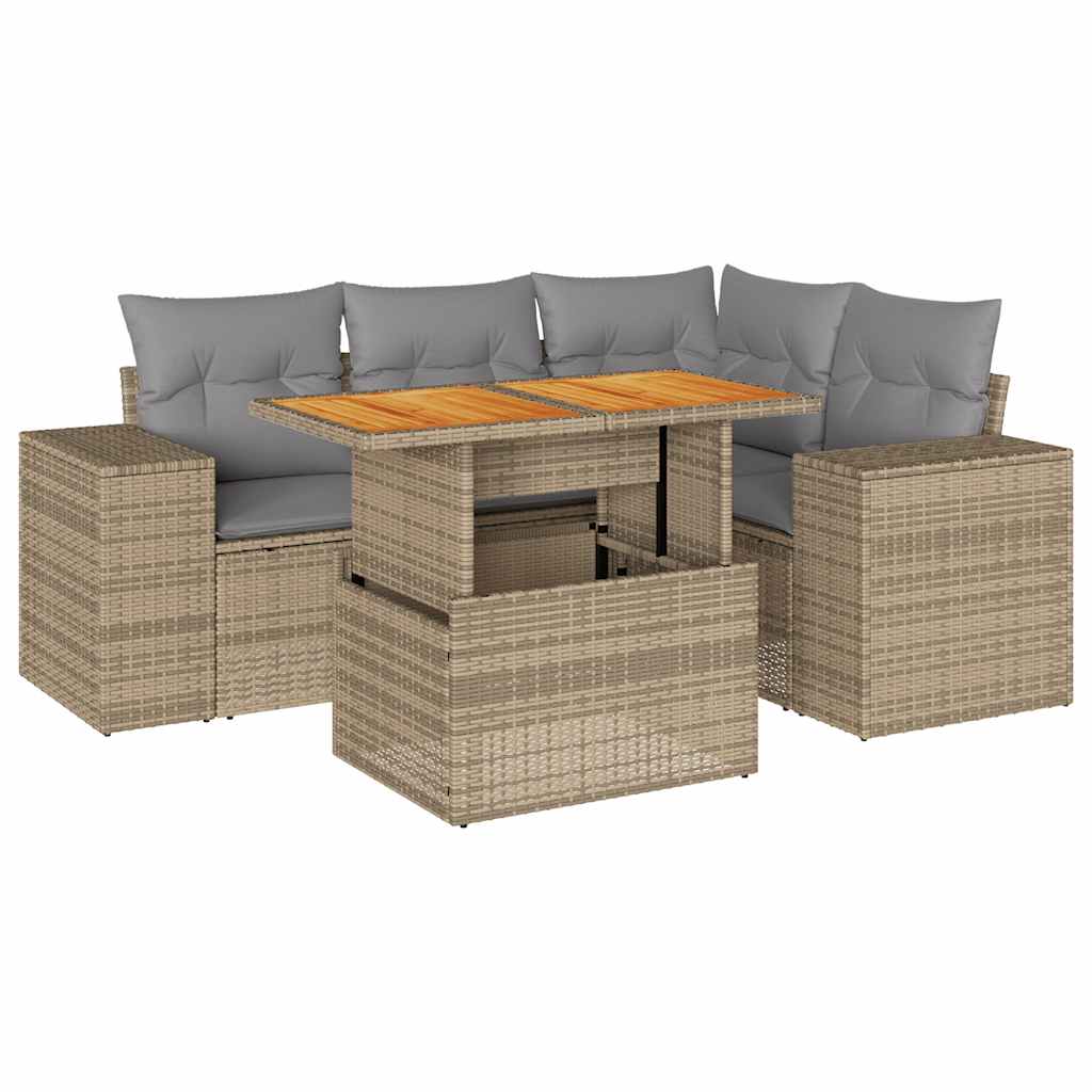 5-dijelni vrtni set sofa s jastucima bež od poliratana