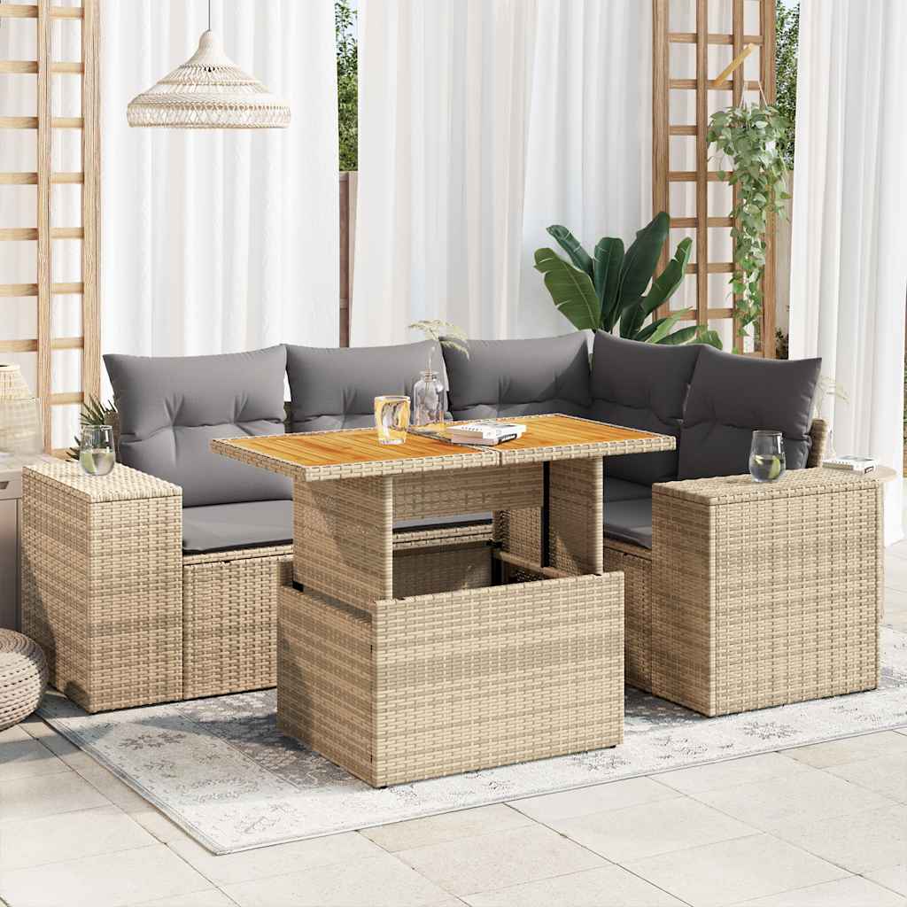 5-dijelni vrtni set sofa s jastucima bež od poliratana