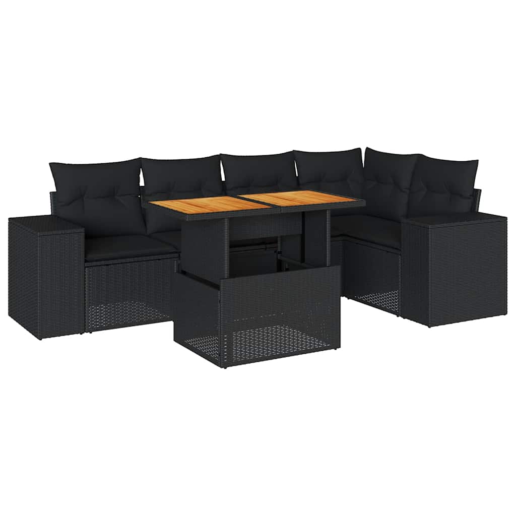 6-dijelni set vrtnih sofa s jastucima crni od poliratana