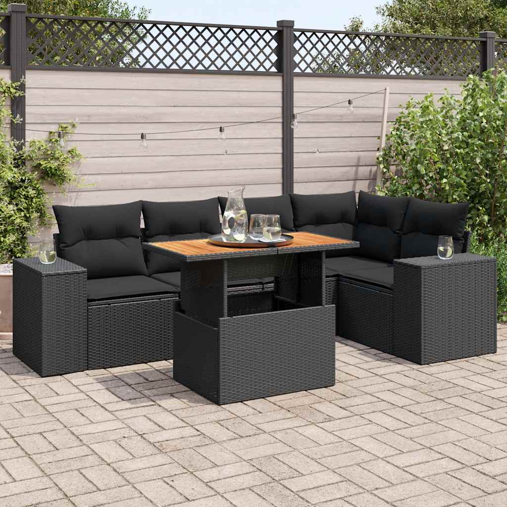 6-dijelni set vrtnih sofa s jastucima crni od poliratana