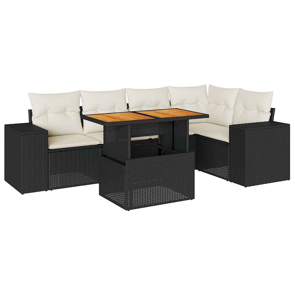 6-dijelni set vrtnih sofa s jastucima crni od poliratana