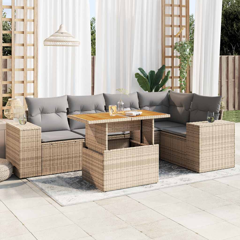 6-dijelni set vrtnih sofa s jastucima bež od poliratana