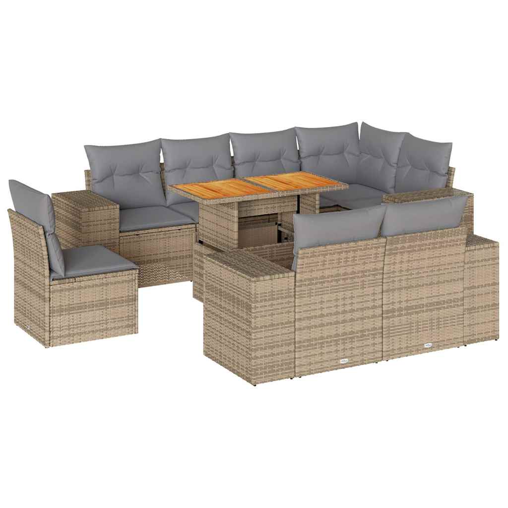 9-dijelni set vrtnih sofa s jastucima bež od poliratana