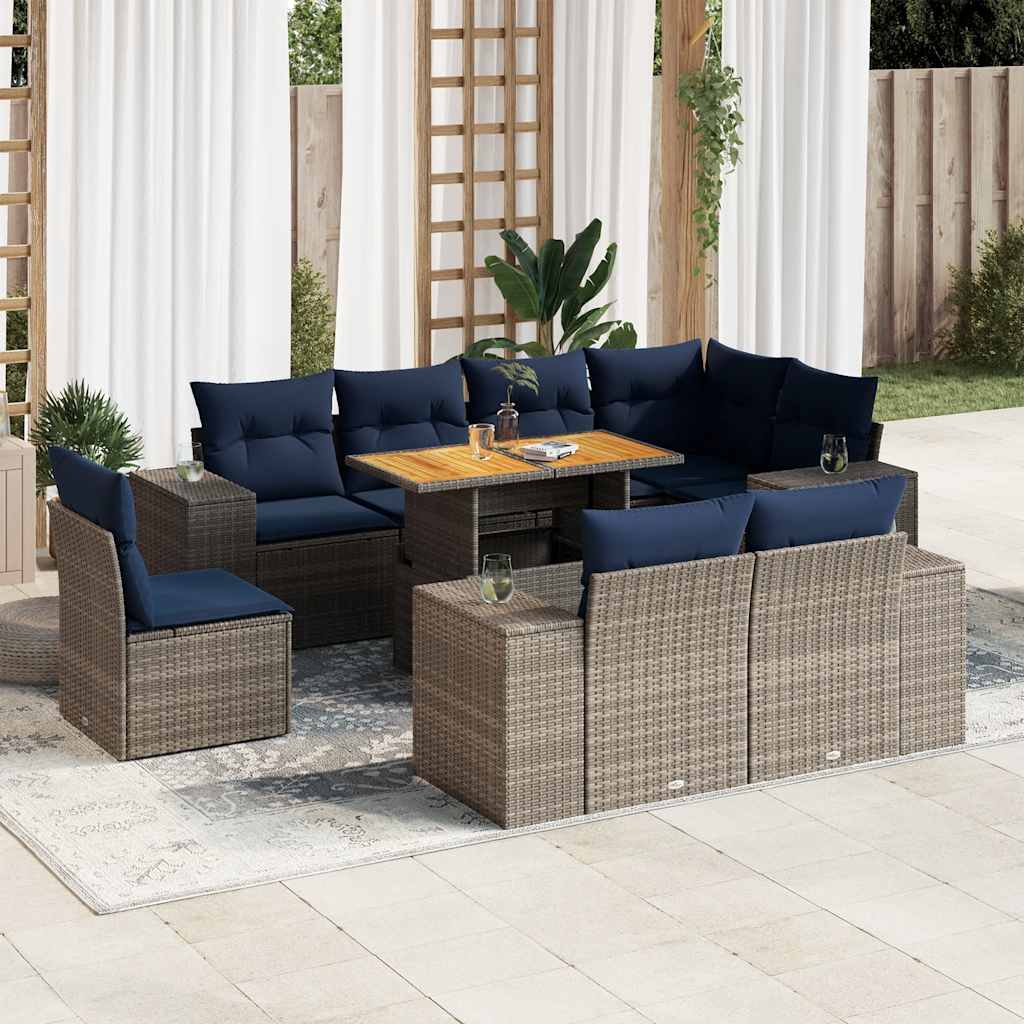 9-dijelni set vrtnih sofa od poliratana s jastucima sivi