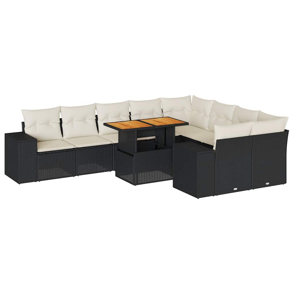 10-dijelni set vrtnih sofa s jastucima crni poliratana bagrem
