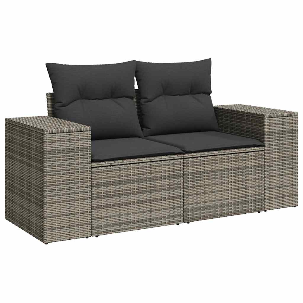 10-dijelni set vrtnih sofa poliratan i bagrem s jastucima sivi