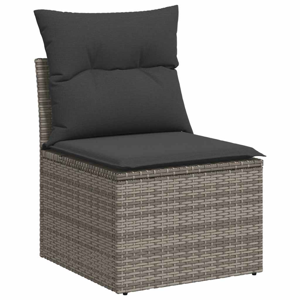 10-dijelni set vrtnih sofa poliratan i bagrem s jastucima sivi