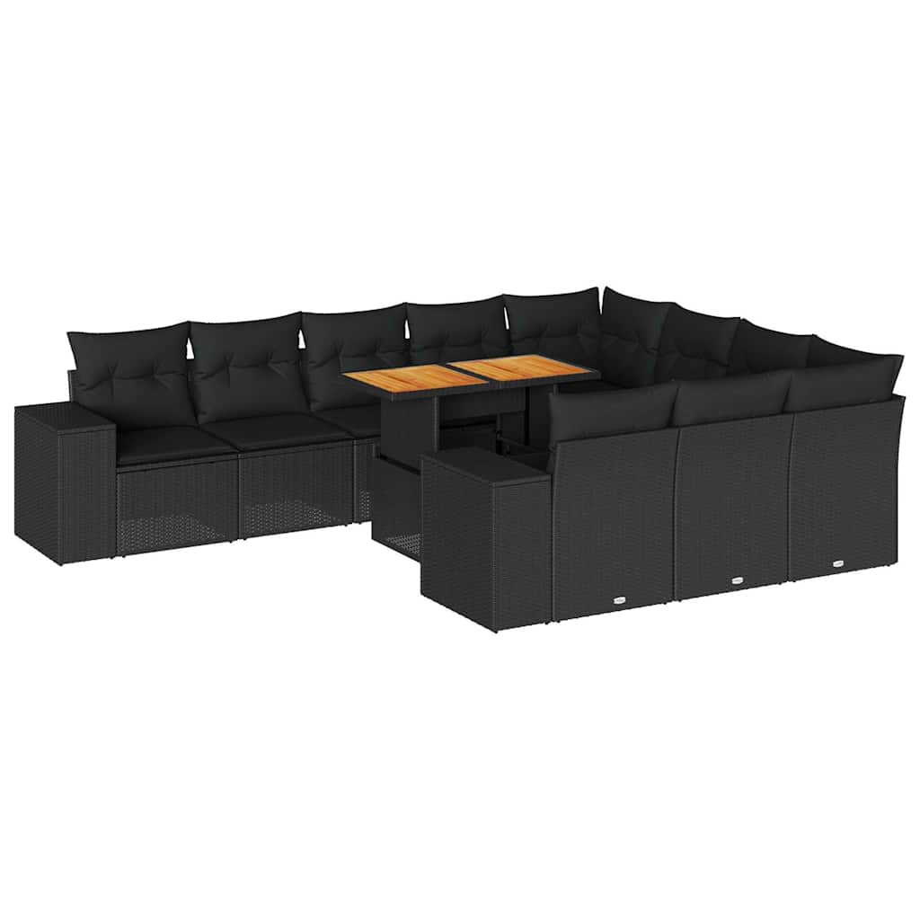 10-dijelni set vrtnih sofa s jastucima crni poliratana bagrem