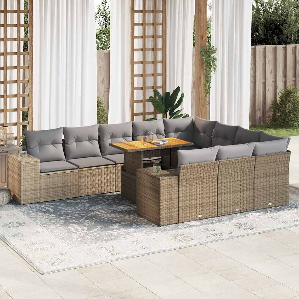 10-dijelni set vrtnih sofa s jastucima bež od poliratana bagrem