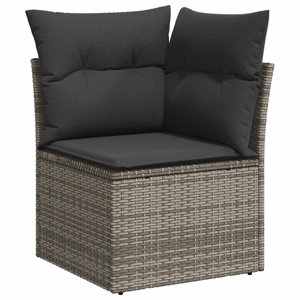 10-dijelni set vrtnih sofa poliratan i bagrem s jastucima sivi