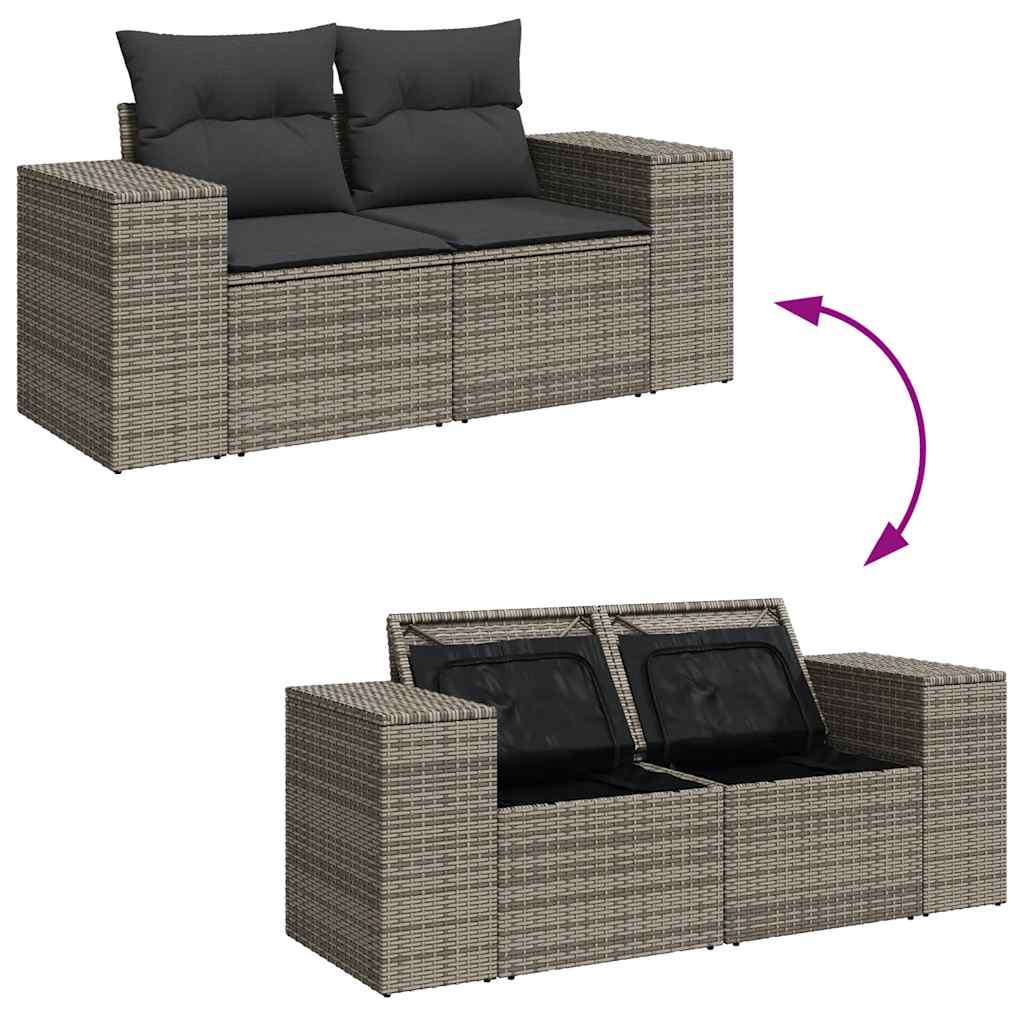 10-dijelni set vrtnih sofa poliratan i bagrem s jastucima sivi