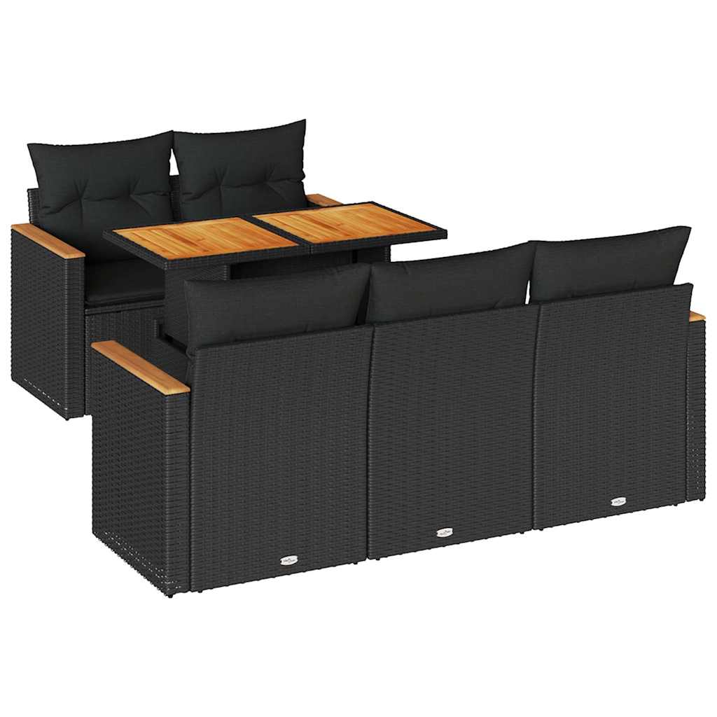 6-dijelni set vrtnih sofa s jastucima crni od poliratana bagrem