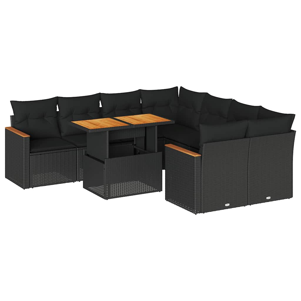 9-dijelni set vrtnih sofa s jastucima crni od poliratana bagrem