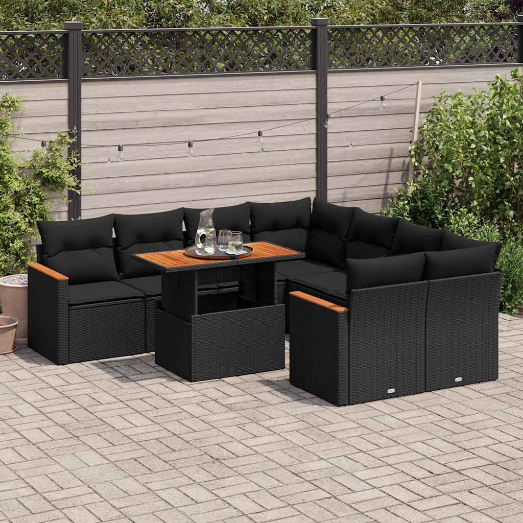 9-dijelni set vrtnih sofa s jastucima crni od poliratana bagrem