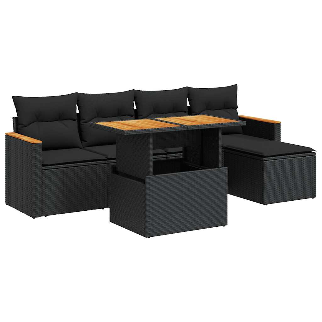 6-dijelni set vrtnih sofa s jastucima crni od poliratana bagrem