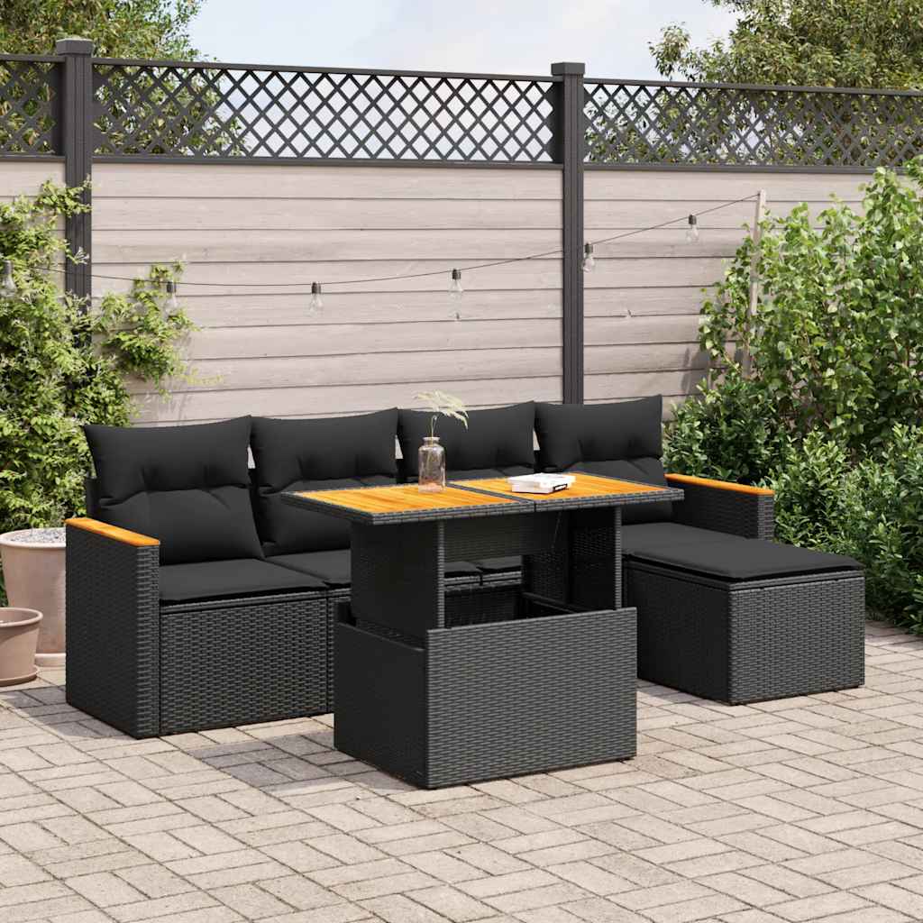 6-dijelni set vrtnih sofa s jastucima crni od poliratana bagrem