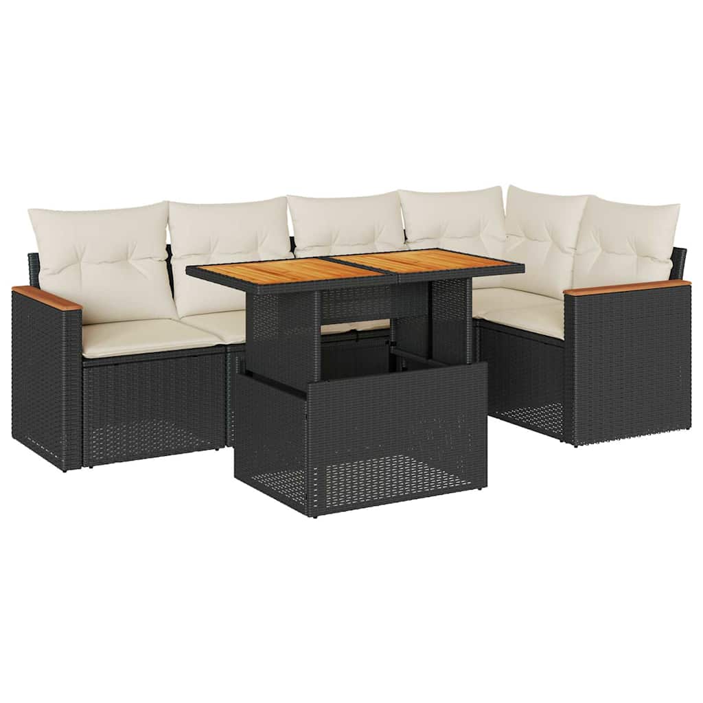 6-dijelni set vrtnih sofa s jastucima crni od poliratana bagrem