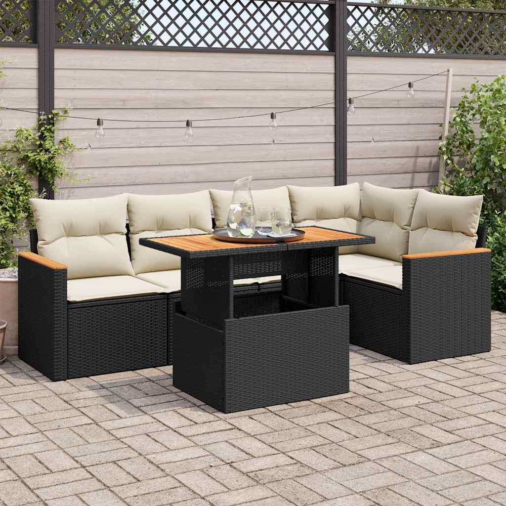 6-dijelni set vrtnih sofa s jastucima crni od poliratana bagrem