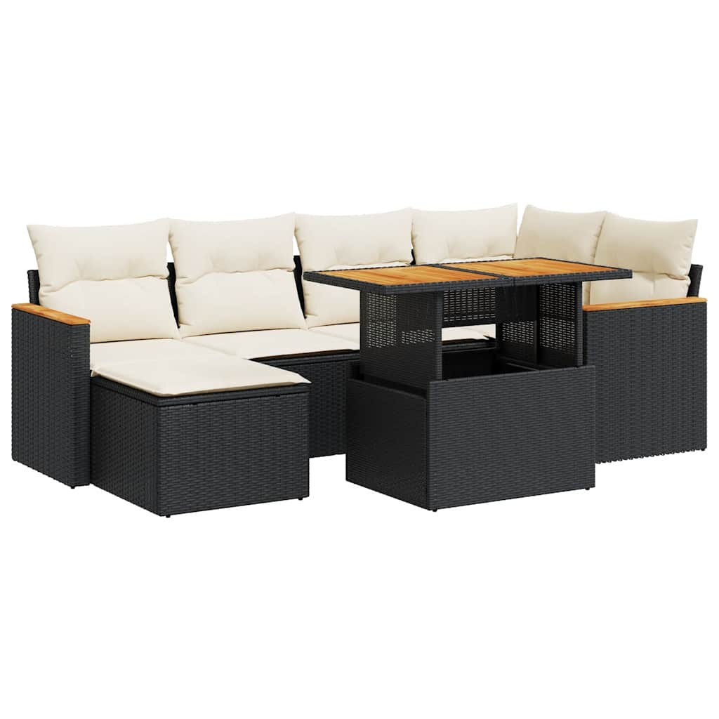 7-dijelni set vrtnih sofa od poliratana s jastucima crni bagrem