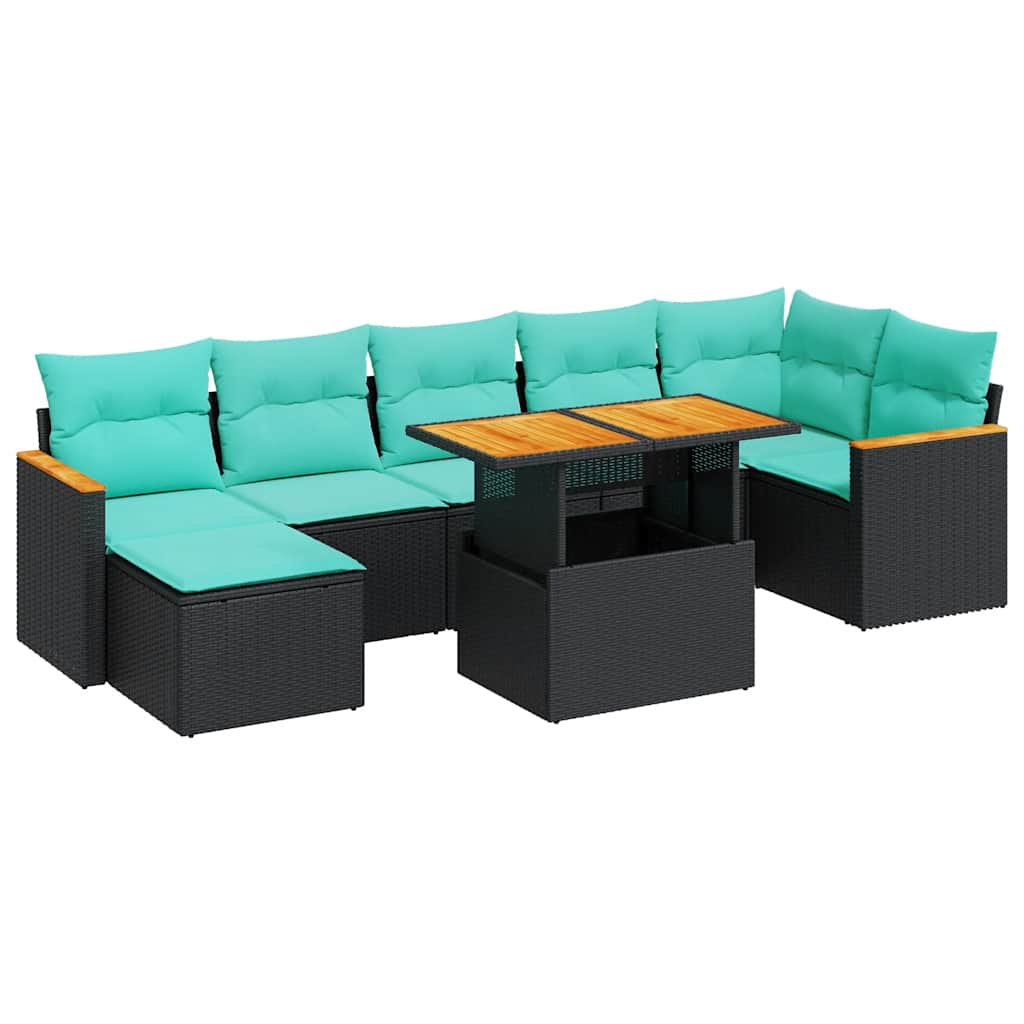 8-dijelni set vrtnih sofa od poliratana s jastucima crni bagrem