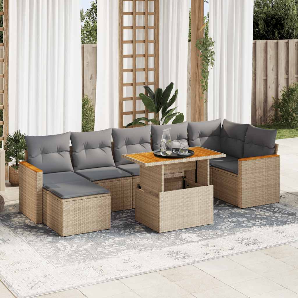 8-dijelni set vrtnih sofa od poliratana s jastucima bež bagrem