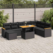 9-dijelni set vrtnih sofa s jastucima crni od poliratana bagrem