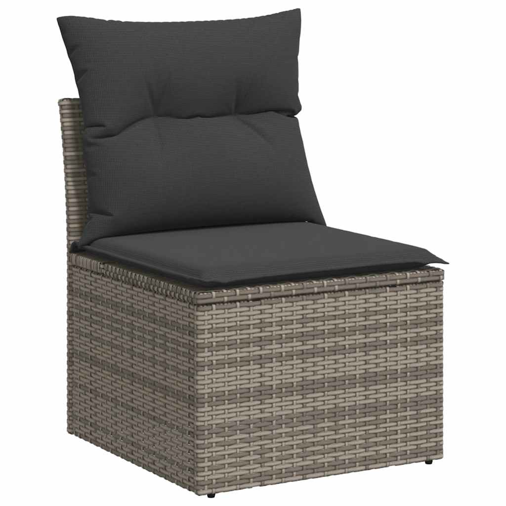 9-dijelni set vrtnih sofa poliratan i bagrem s jastucima sivi