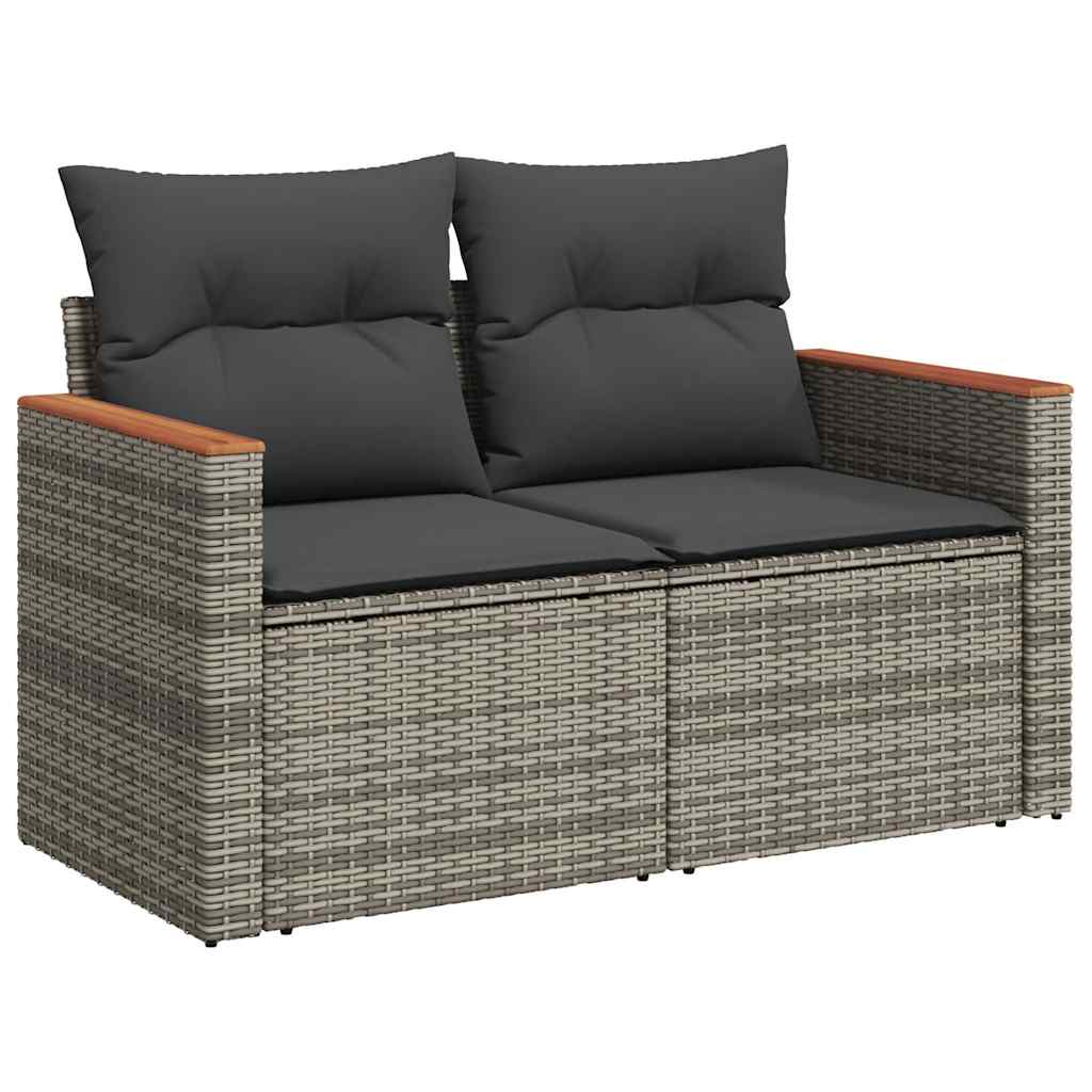 9-dijelni set vrtnih sofa poliratan i bagrem s jastucima sivi