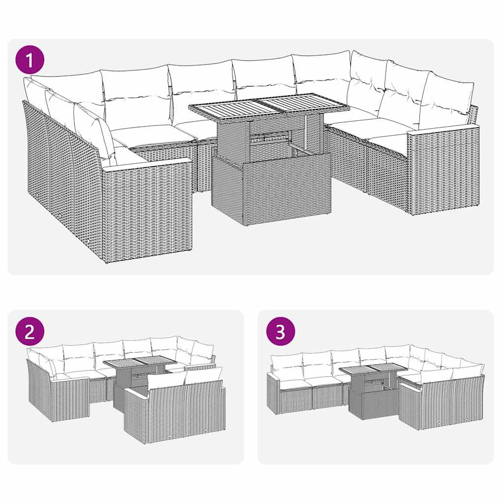 10-dijelni set vrtnih sofa s jastucima crni poliratana bagrem