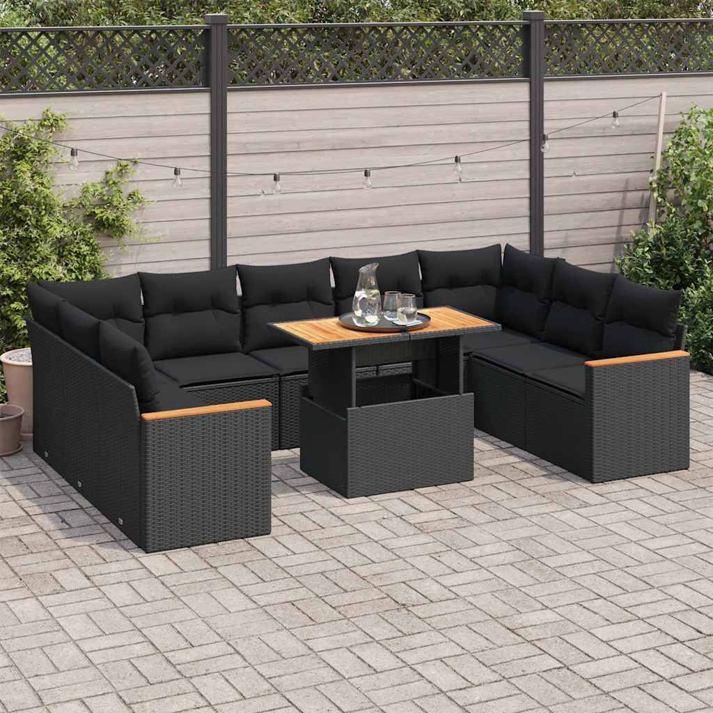 10-dijelni set vrtnih sofa s jastucima crni poliratana bagrem