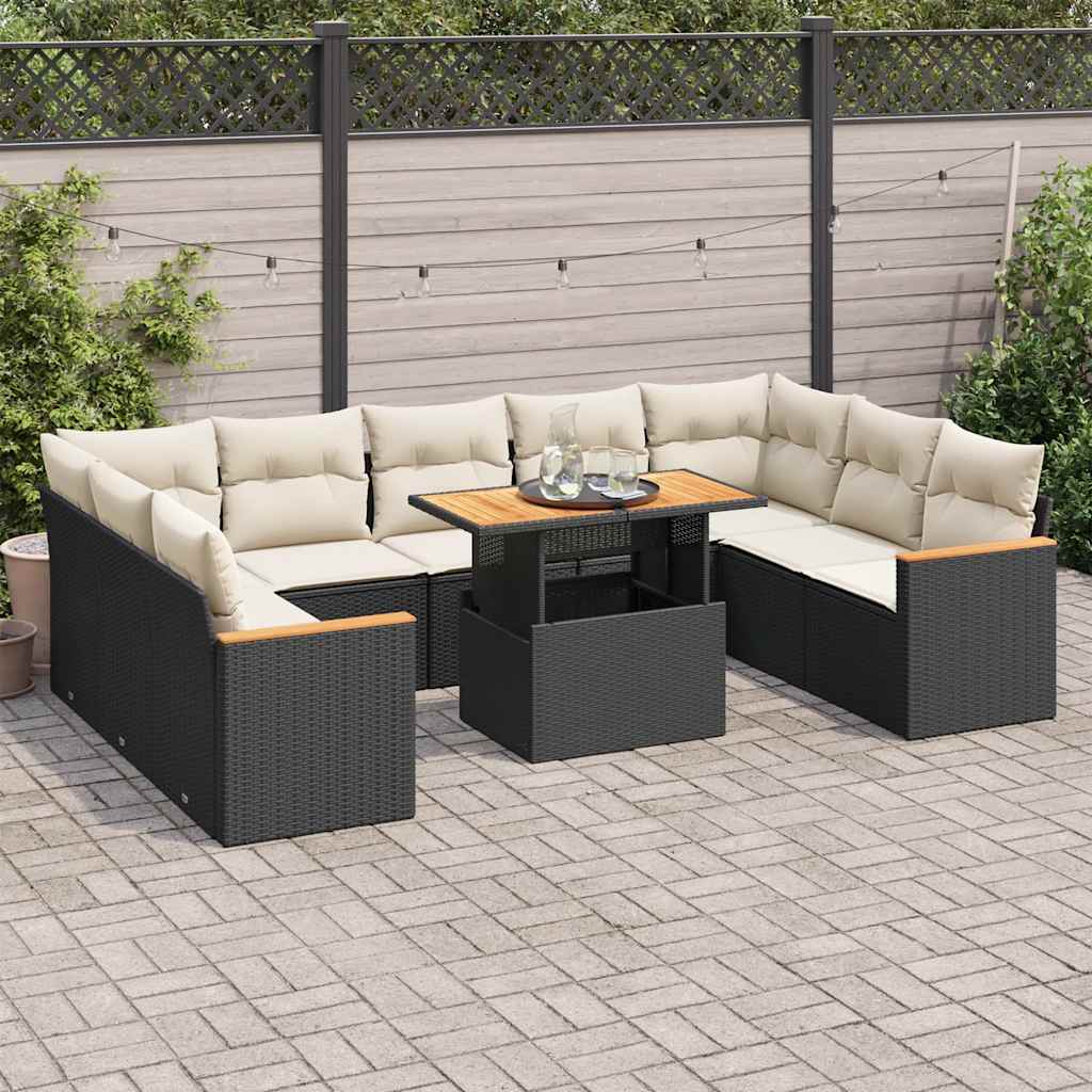 10-dijelni set vrtnih sofa s jastucima crni poliratana bagrem