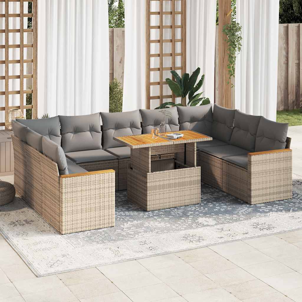 10-dijelni set vrtnih sofa s jastucima bež od poliratana bagrem