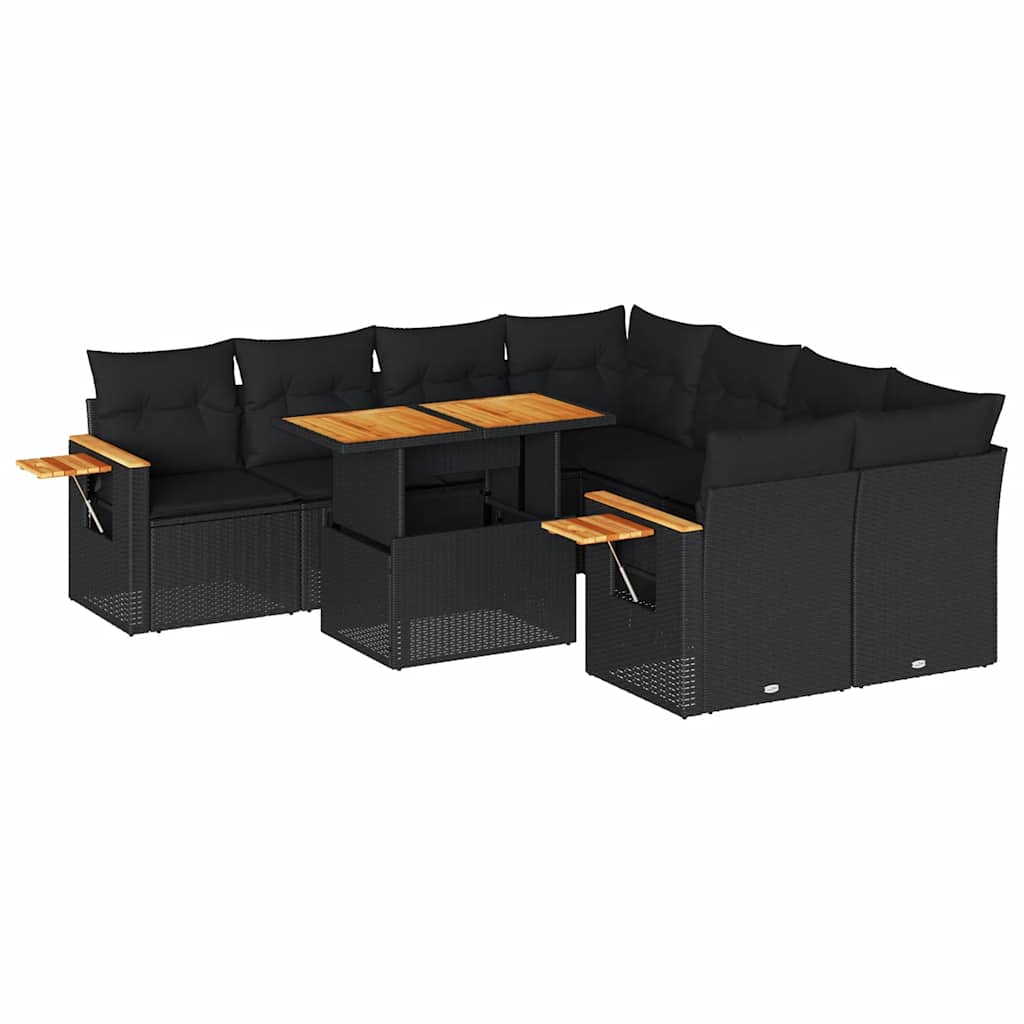 9-dijelni set vrtnih sofa s jastucima crni od poliratana bagrem