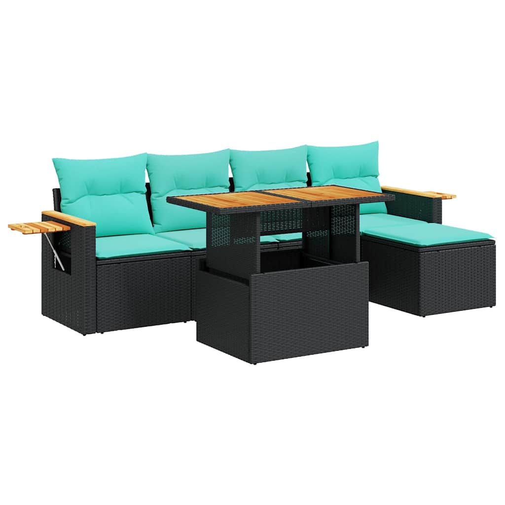 6-dijelni set vrtnih sofa s jastucima crni od poliratana bagrem