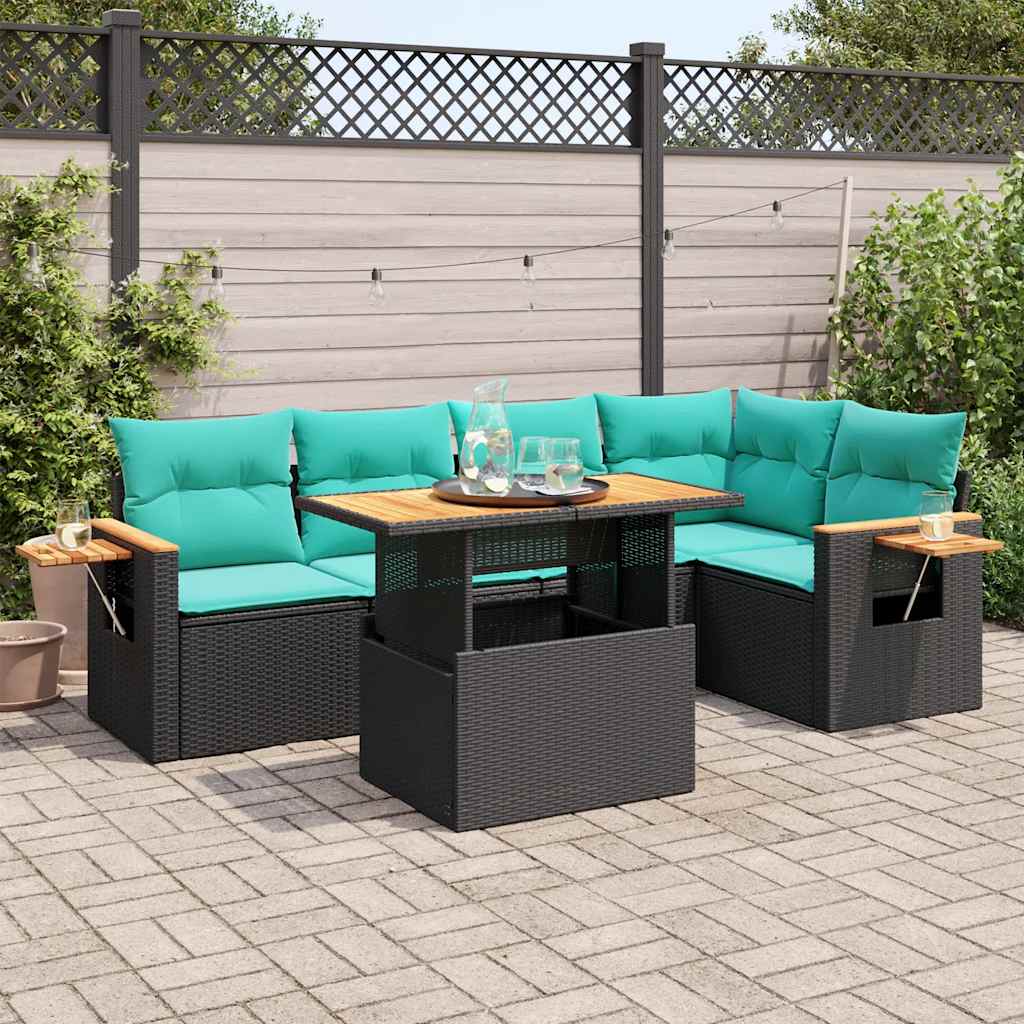 6-dijelni set vrtnih sofa s jastucima crni od poliratana bagrem