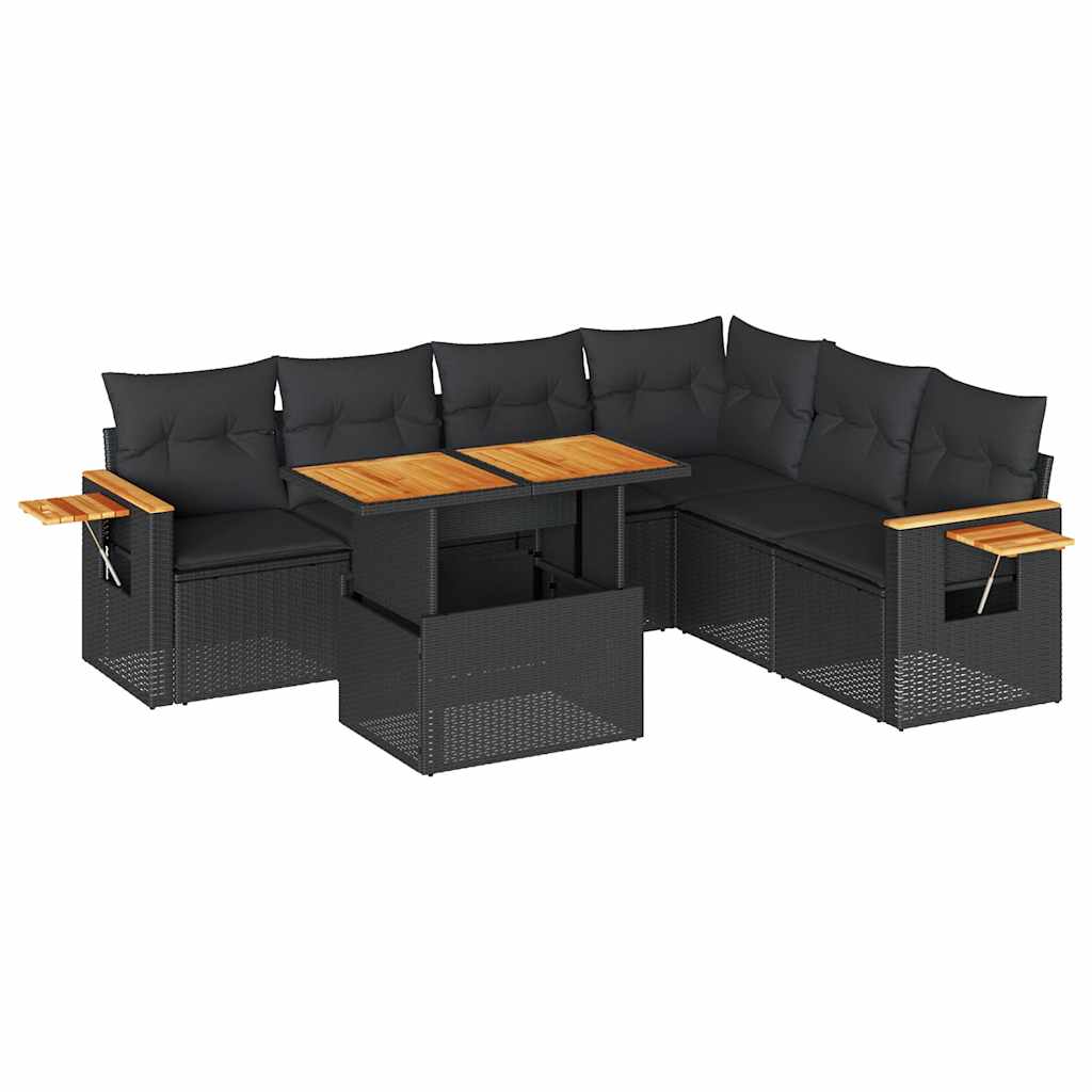7-dijelni set vrtnih sofa od poliratana s jastucima crni bagrem
