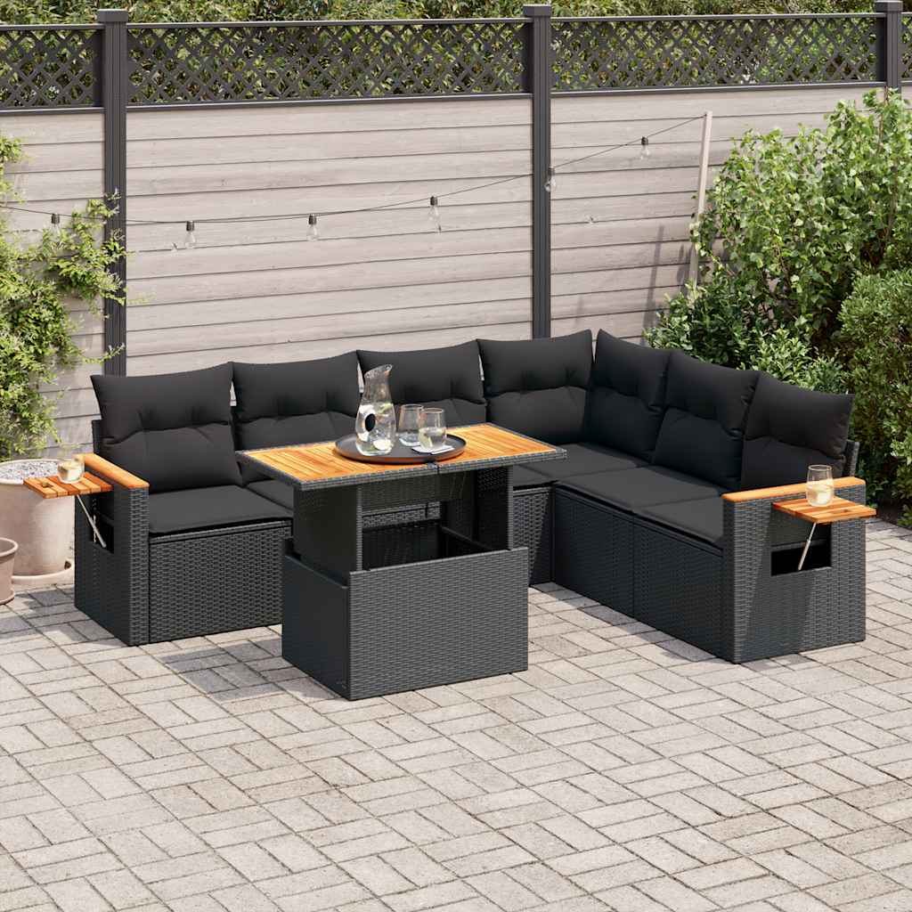 7-dijelni set vrtnih sofa od poliratana s jastucima crni bagrem