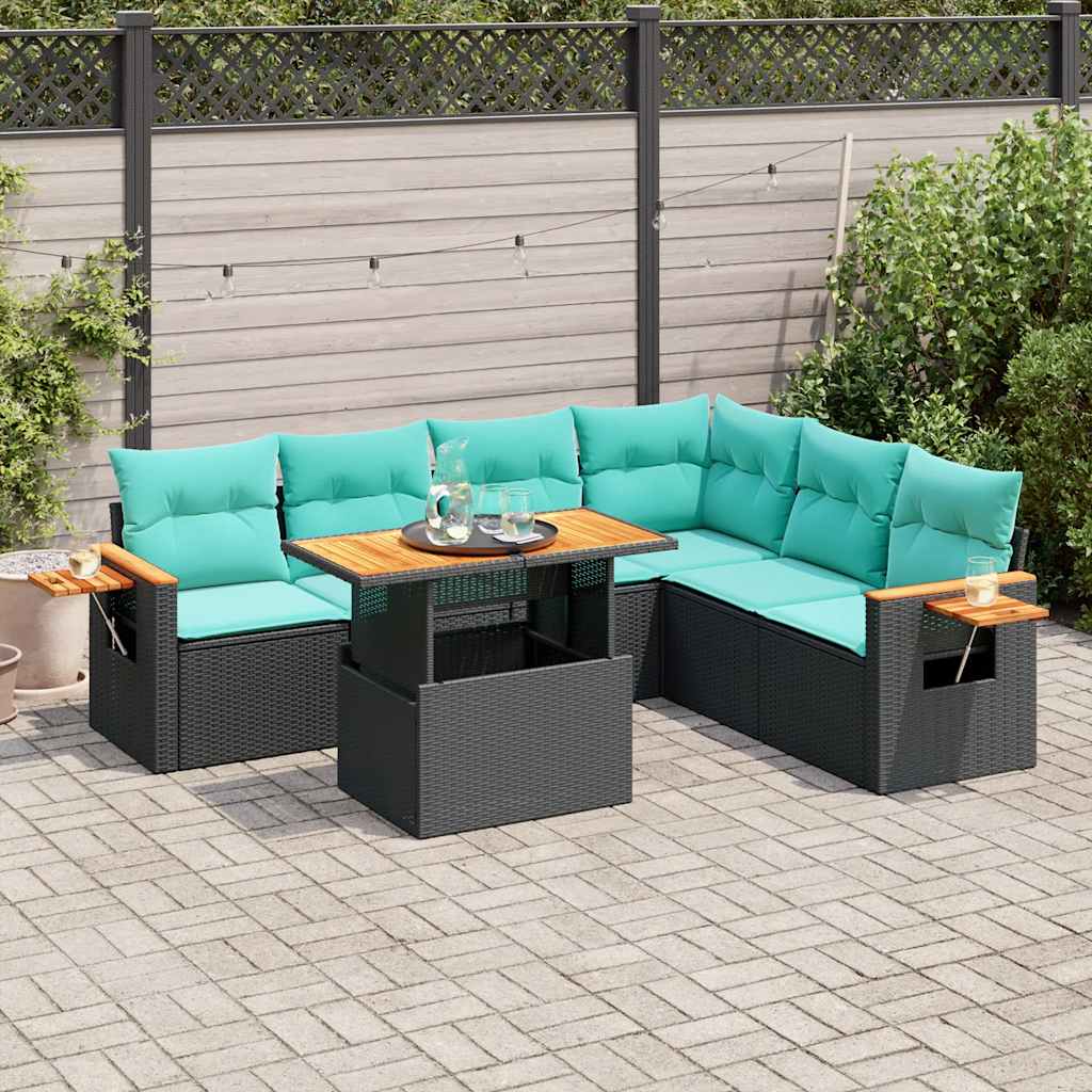 7-dijelni set vrtnih sofa od poliratana s jastucima crni bagrem