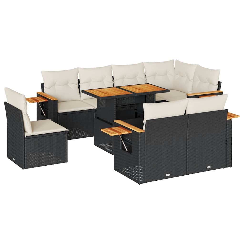 9-dijelni set vrtnih sofa s jastucima crni od poliratana bagrem