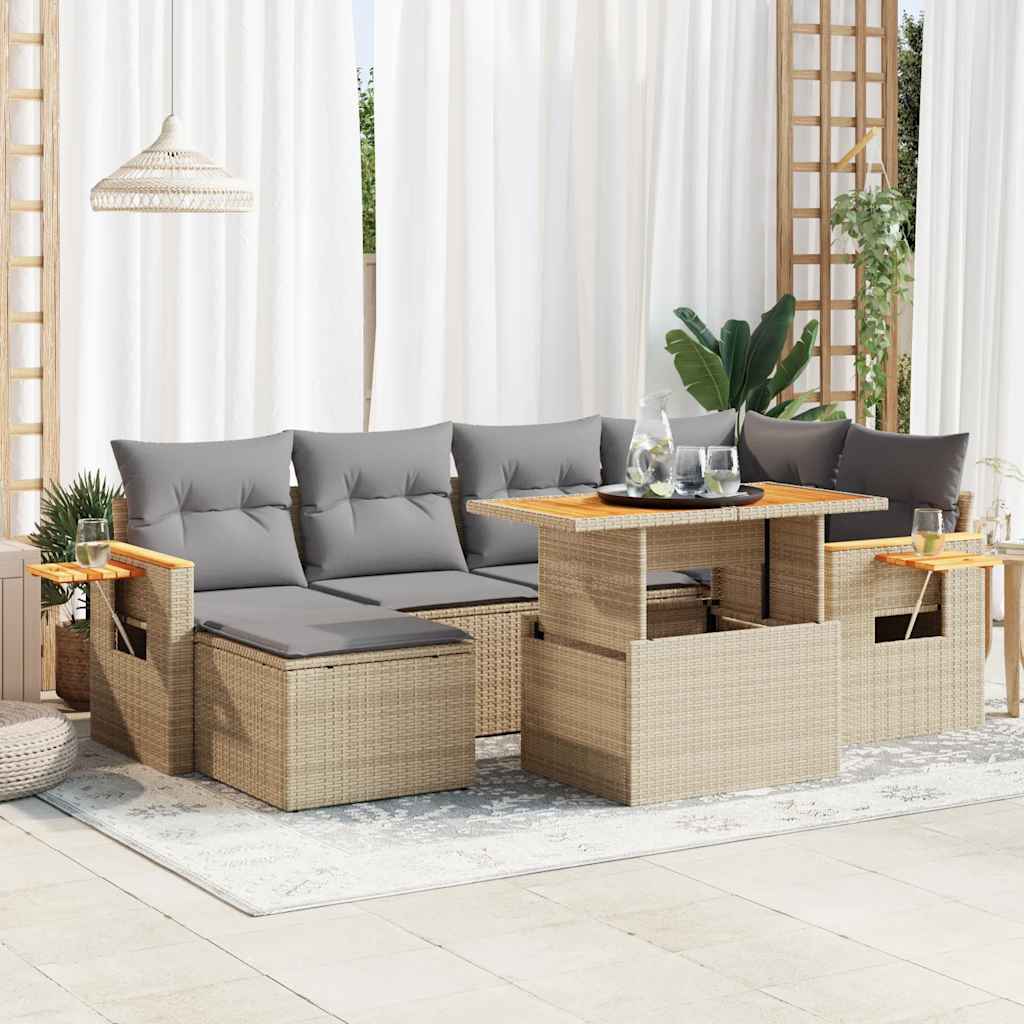 7-dijelni set vrtnih sofa s jastucima bež od poliratana bagrem