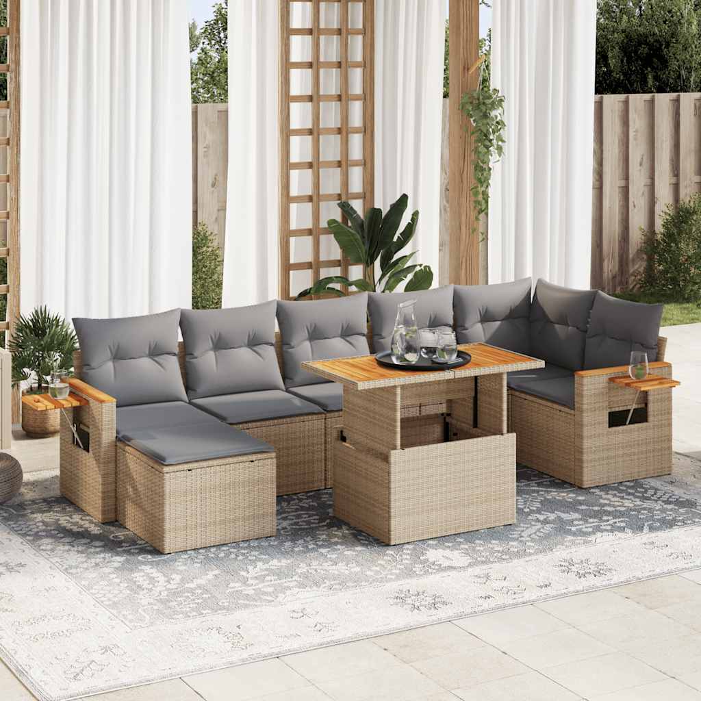 8-dijelni set vrtnih sofa od poliratana s jastucima bež bagrem