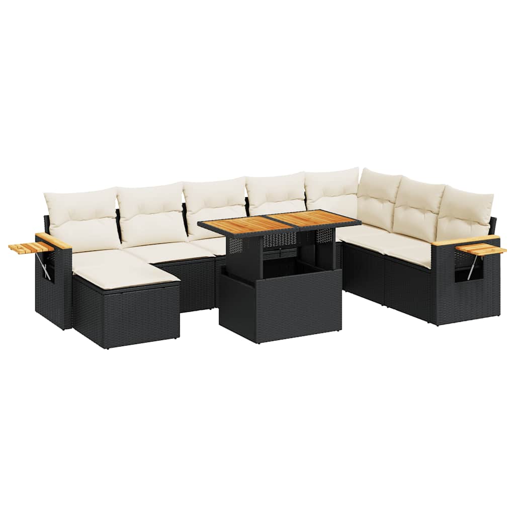 9-dijelni set vrtnih sofa s jastucima crni od poliratana bagrem