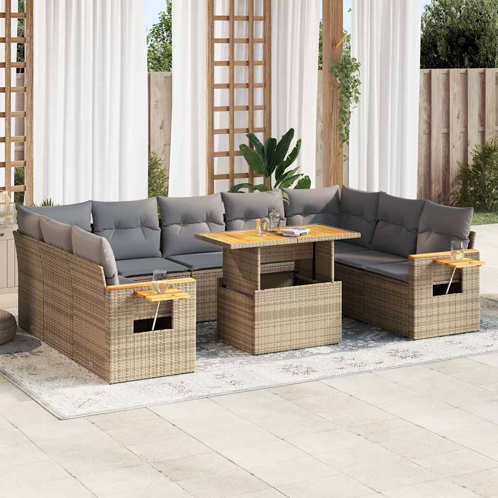 10-dijelni set vrtnih sofa s jastucima bež od poliratana bagrem
