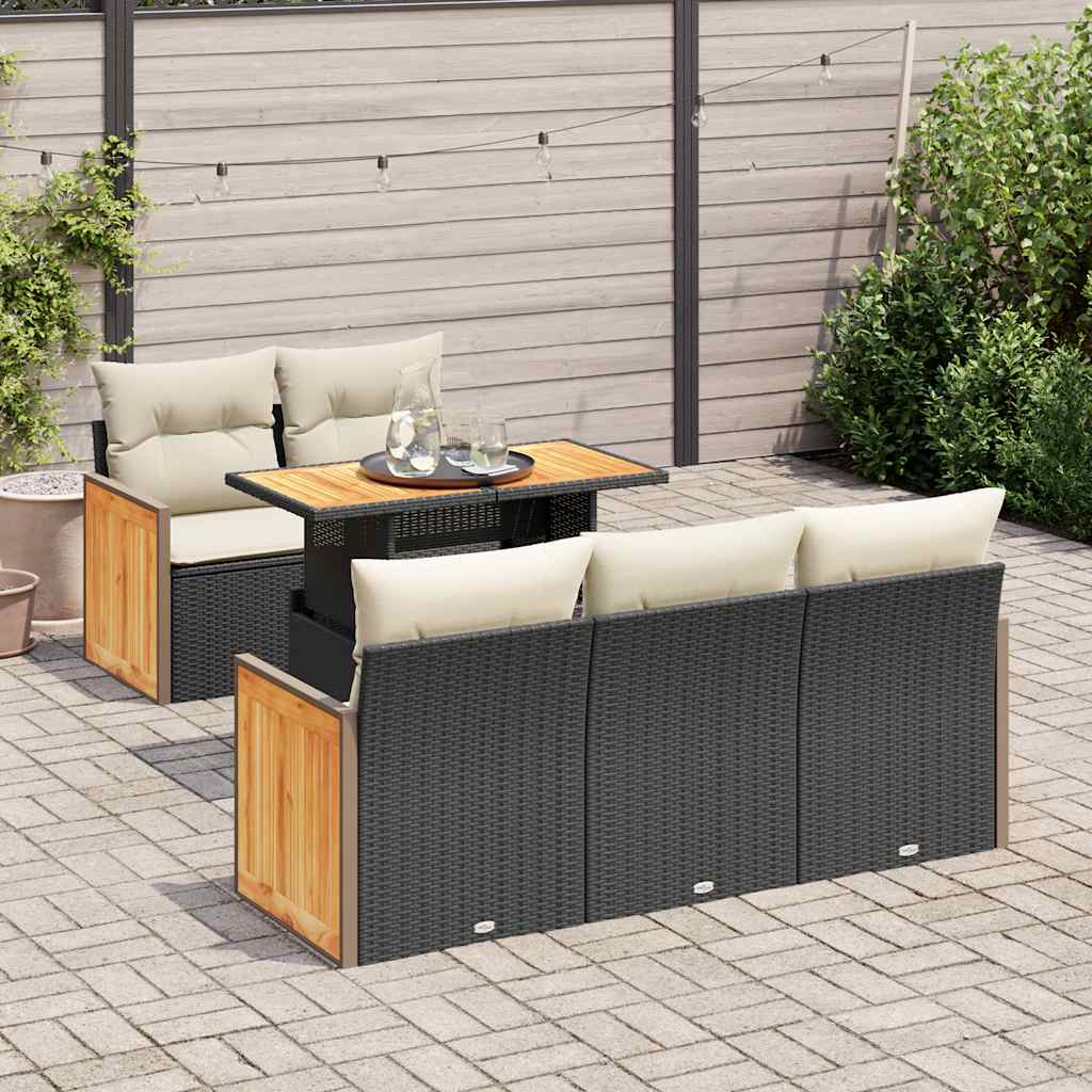 6-dijelni set vrtnih sofa s jastucima crni od poliratana bagrem