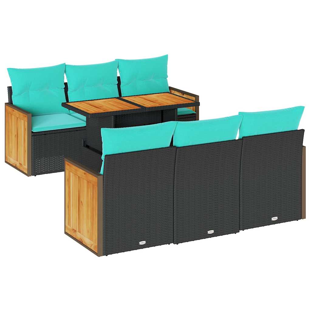 7-dijelni set vrtnih sofa od poliratana s jastucima crni bagrem