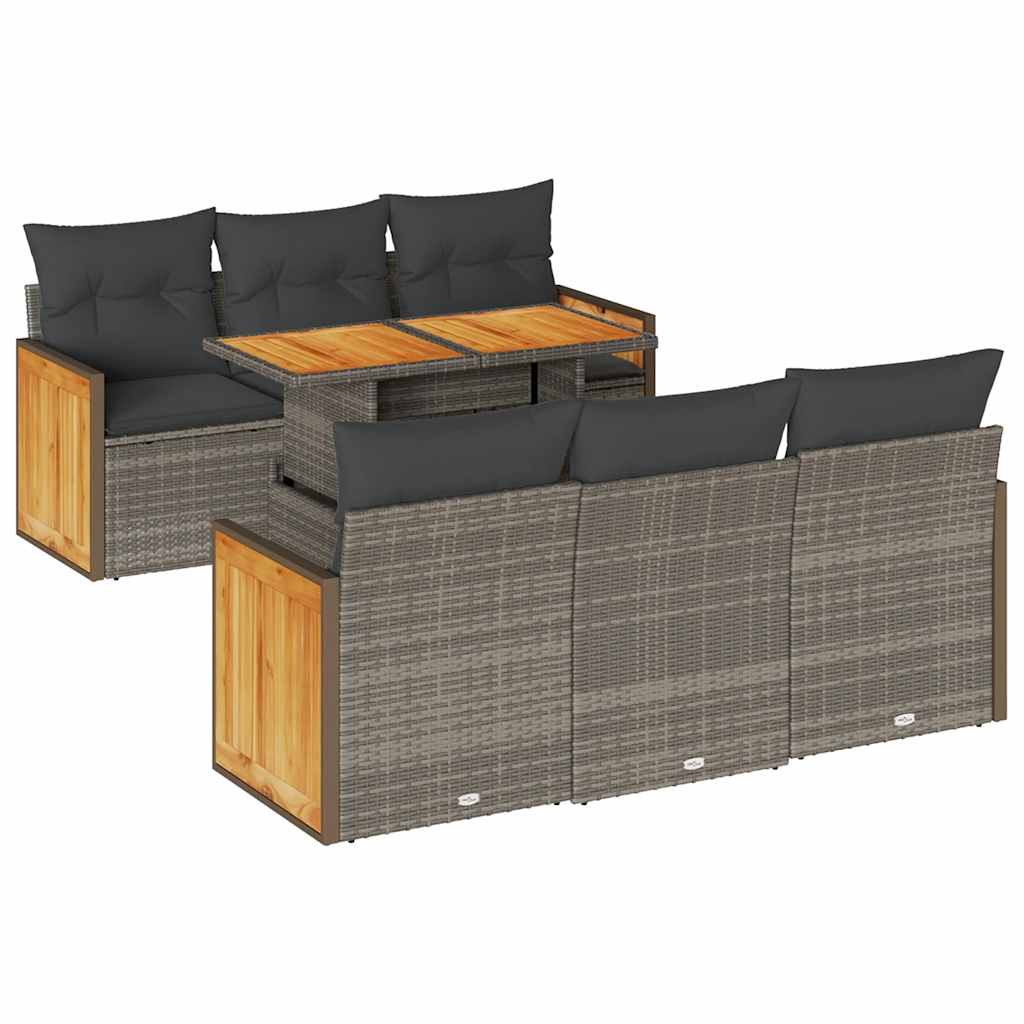 7-dijelni set vrtnih sofa poliratan i bagrem s jastucima sivi