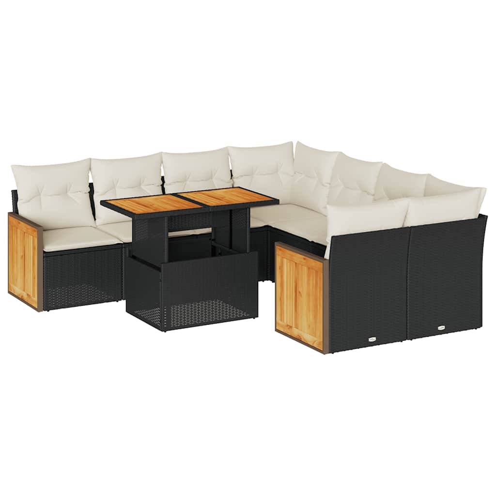 9-dijelni set vrtnih sofa s jastucima crni od poliratana bagrem